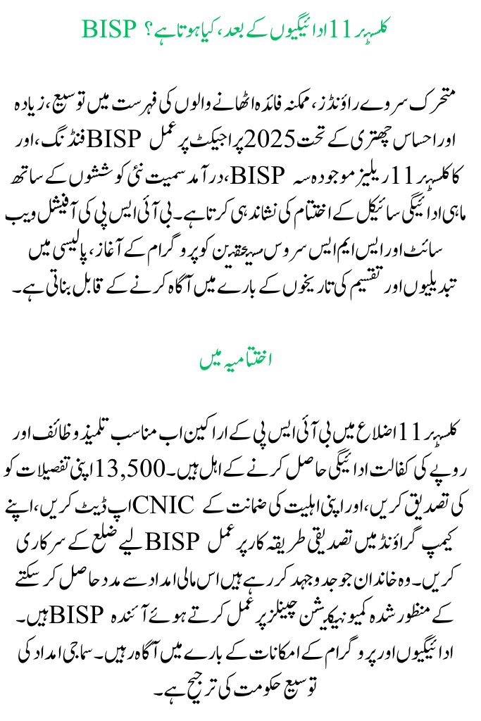 BISP 8171 Payment Release for Cluster 11