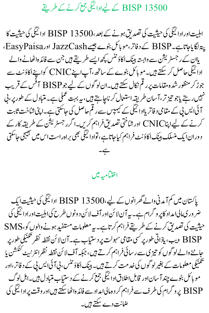 Check the Status of BISP 13500 Payments Online and Offline