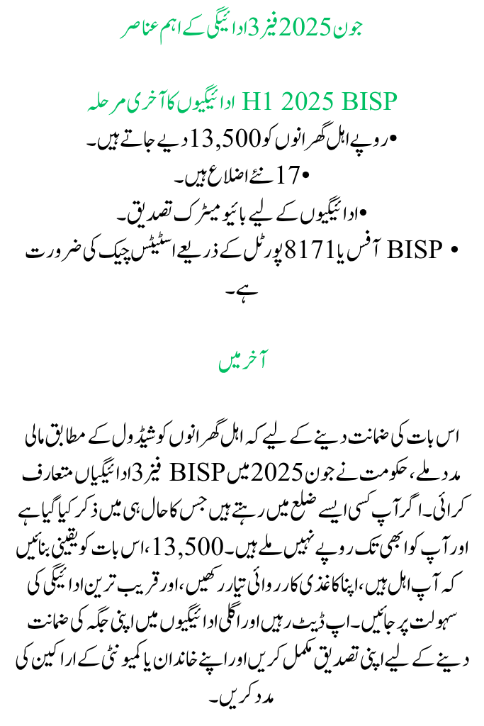 Payment Districts for Phase 3 of BISP 8171
